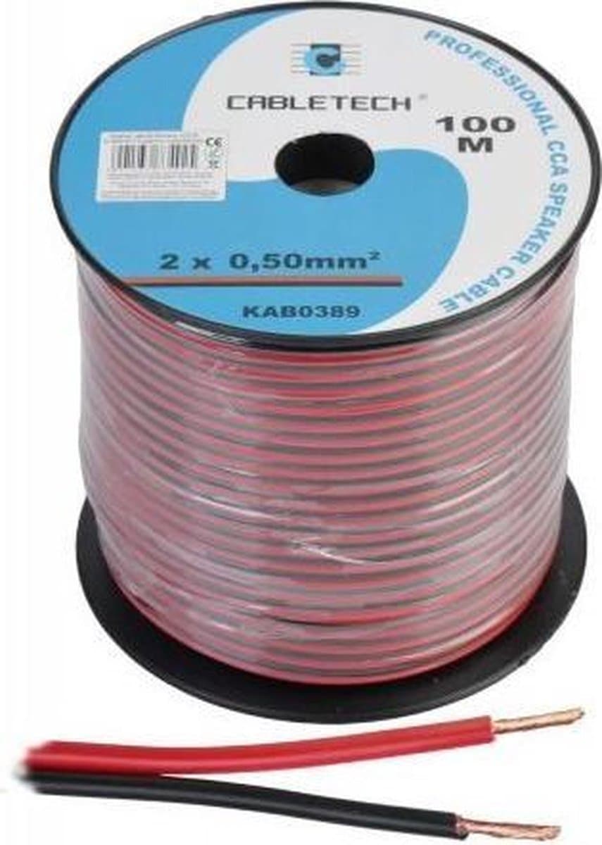 Speaker kabel luidsprekersnoer CCA rood / zwart 2x 0.5mm Haspel 100m — afbeelding 1