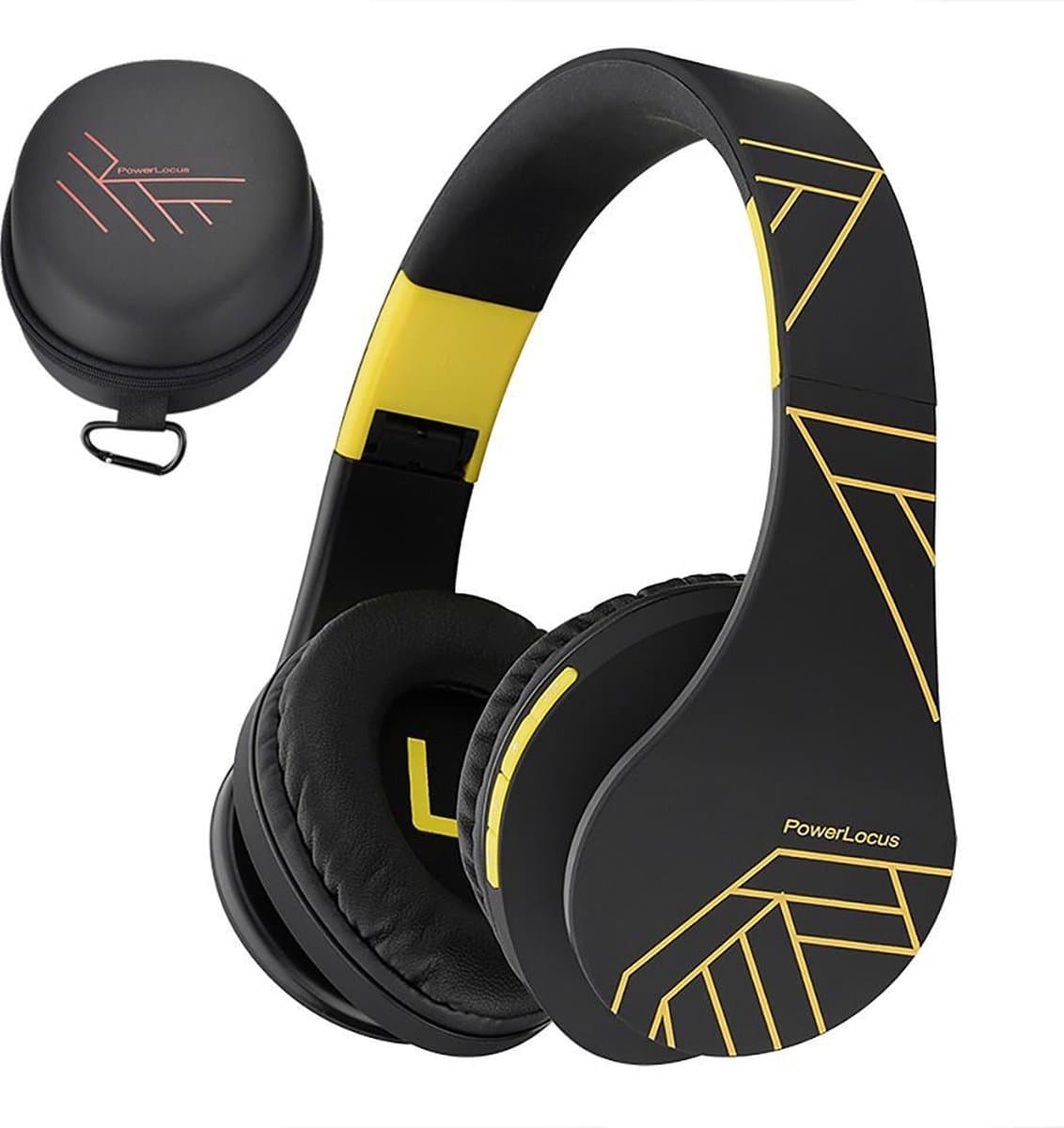 PowerLocus P2 - Draadloze Over-Ear Koptelefoon Inklapbaar - Bluetooth Hoofdtelefoon - Met microfoon – Headphone - Micro SD mode – Incl. Carry Case - Zwart/Geel — afbeelding 1