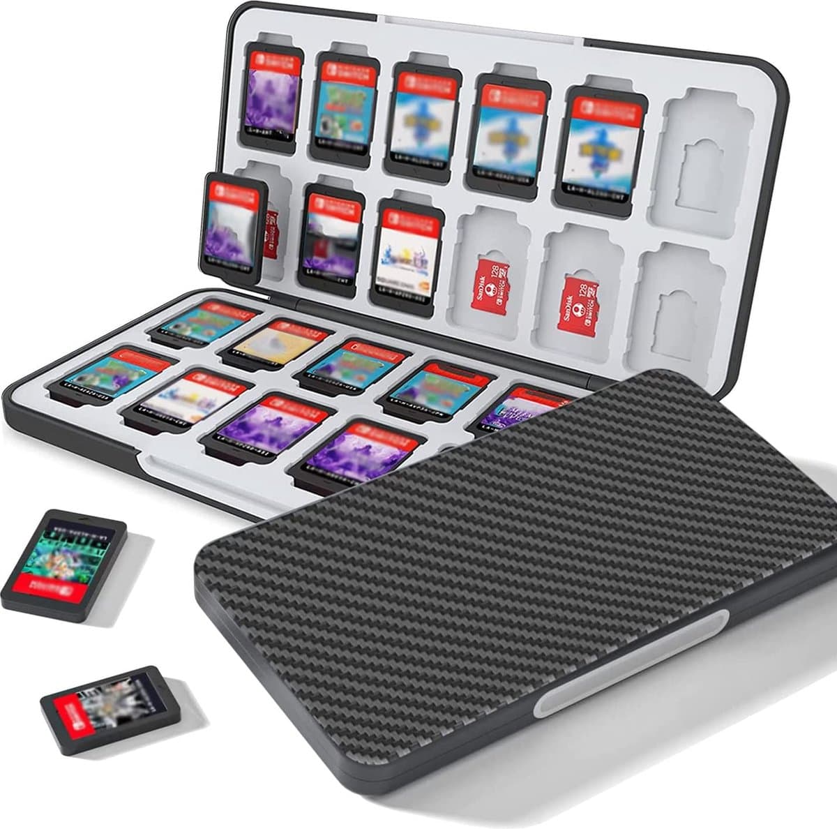 BOTC 24 Slots Game card case Geschikt voor Nintendo Switch - beschermhoes - micro SD kaart houder - Silicone Slots - Zwart — afbeelding 1