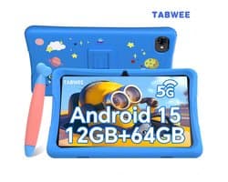 TABWEE K10 Tablet - 10.1 Inch FHD - 12GB RAM - 64GB ROM - SD 2TB - 5000 mAh - Android 15 - WiFi 6 - uitstekend cadeau voor kinderen - Blauw