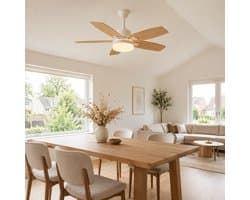 Plafondventilator met Licht 106 cm Houtlook, Stil DC Motor, LED Dimbaar & Afstandsbediening