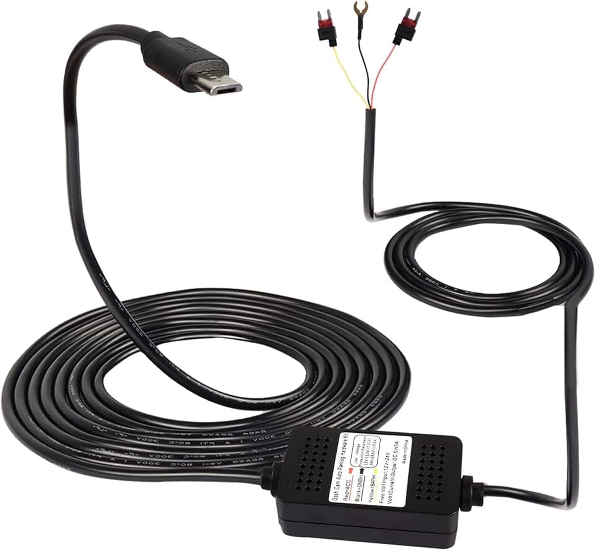Dash Cam ACC hardwire kit, micro USB hardwire dashcam kit step-down kabel, 12V-24V naar DC 5V 3A Car Dash Charger netsnoer - 3,5 m — afbeelding 1