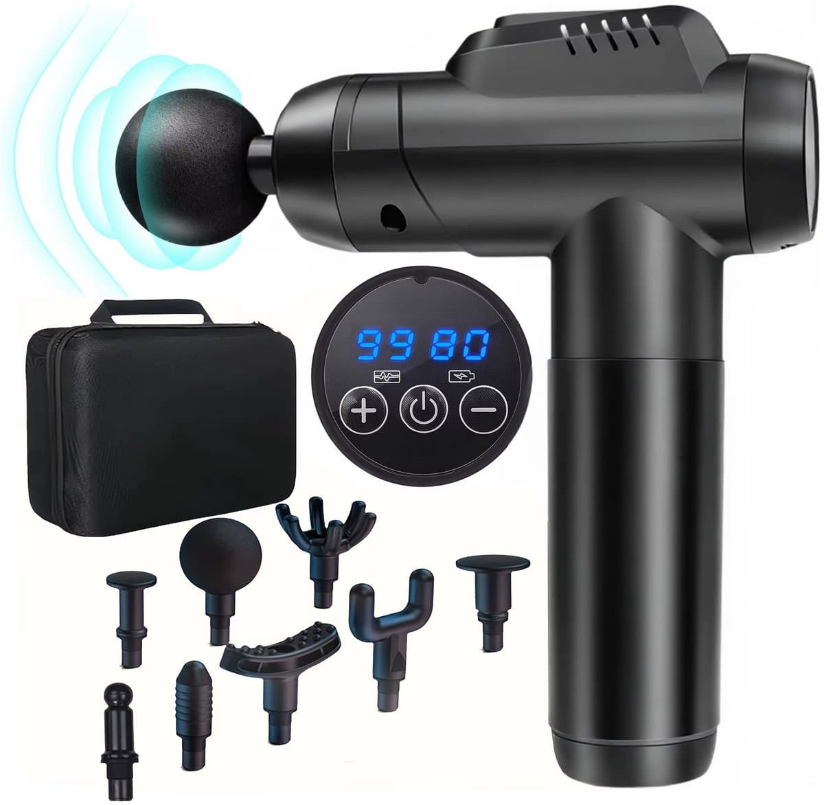 JOYNEXTBUY - Massage Gun - Opbergkoffer - Professioneel Massagepistool - Diepe Spiermassage - 99 Snelheden - Massagekoppen - Zwart — afbeelding 1