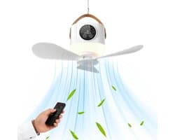 LISM-Camping plafondventilator met verlichting, tent plafondventilator, afstandsbediening, mini plafondventilator, tent plafondventilator, plafondventilator met verlichting, oplaadbare campingventilator - wit