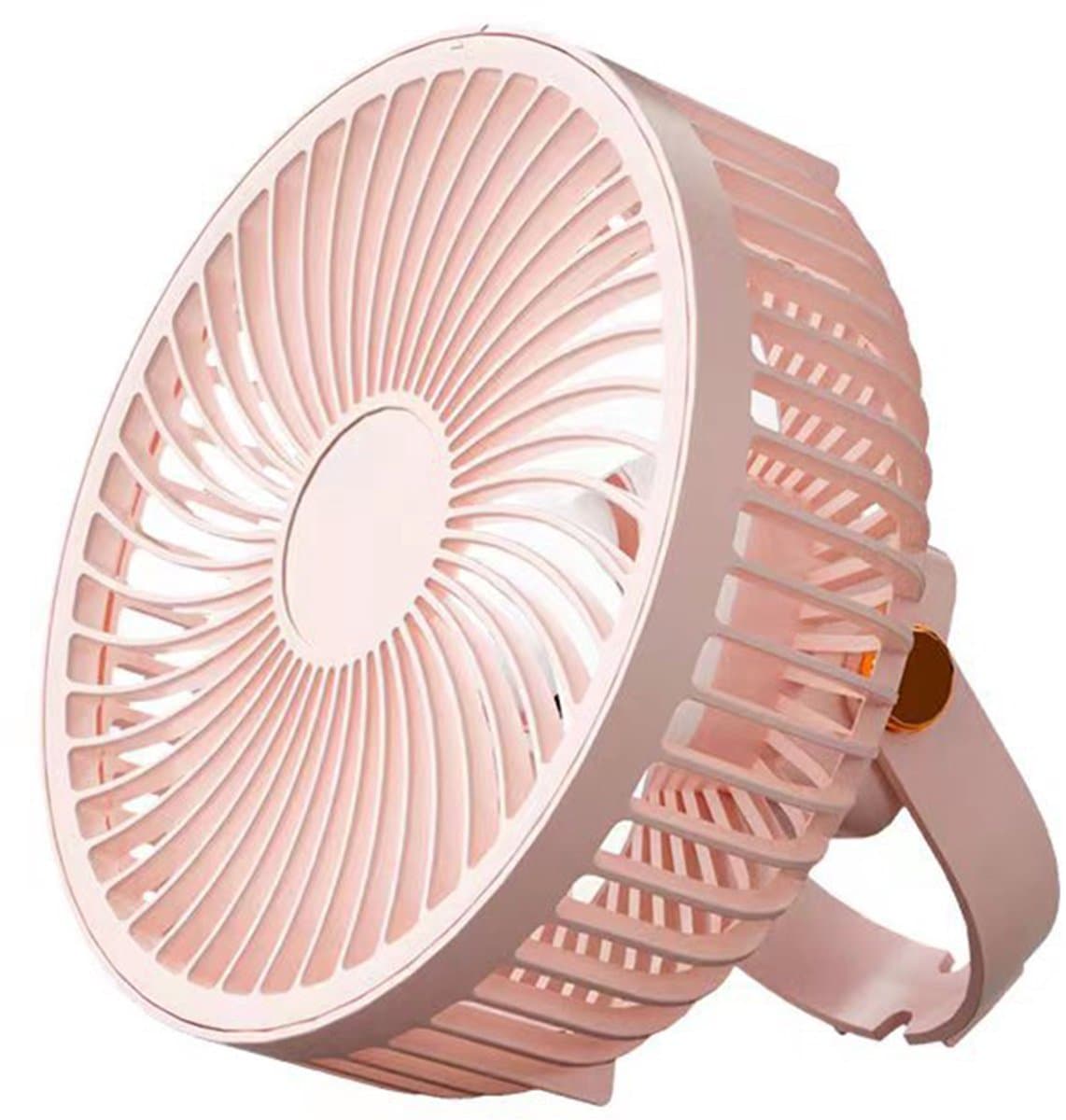 Draagbare oplaadbare bureauventilator met ledverlichting en haken – ventilator met 1200 mAh-accu voor tenten en reizen — afbeelding 1