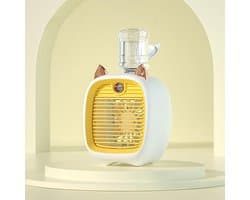 KZQ Oplaadbare Mini Usb Bureauventilator Met Luchtbevochtiger En Verneveling, Schattig Dierontwerp, Verstelbare Wind, Geel