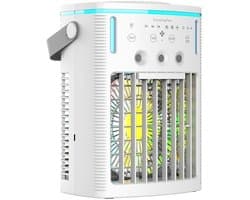 Draagbare luchtkoeler - 1200ml watertank - 3 snelheden en 3 koelmodi - stil met afstandsbediening, 7 kleurenlampen en 8-uurs timer voor slaapkamer, kantoor en auto