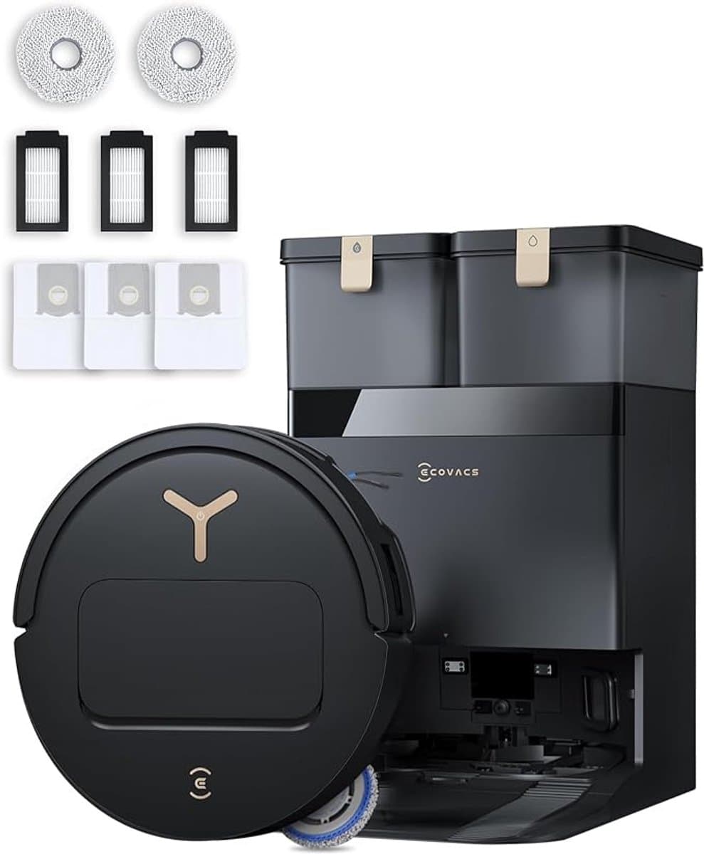ECOVACS DEEBOT T50 PRO OMNI Gen3 Care Kit Robotstofzuiger met Dweilfunctie - 25.000Pa - 8.1 cm Ultradun - ZeroTangle 3.0 - TruEdge 2.0 Randreiniging - AIVI 3D 3.0 Obstakelvermijding - 75°C Heetwater-Zwart — afbeelding 1