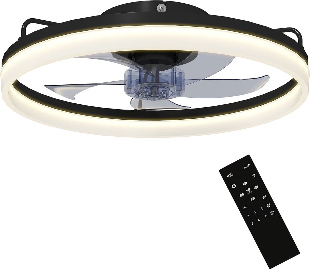 TEKROA® Plafondventilator met Verlichting - 40W LED - Stille DC Motor - Afstandsbediening - 6 Snelheden - Dimbaar - Ventilator lamp - Zwart — afbeelding 1