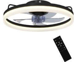 TEKROA® Plafondventilator met Verlichting - 40W LED - Stille DC Motor - Afstandsbediening - 6 Snelheden - Dimbaar - Ventilator lamp - Zwart