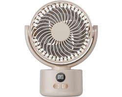 USB Bureauventilator - 3 snelheden - 3600mAh accu - Stille bionische verenbladen - 140° kantelbaar en automatisch schommelend - Draagbaar voor thuis, kantoor en kamperen - Beige