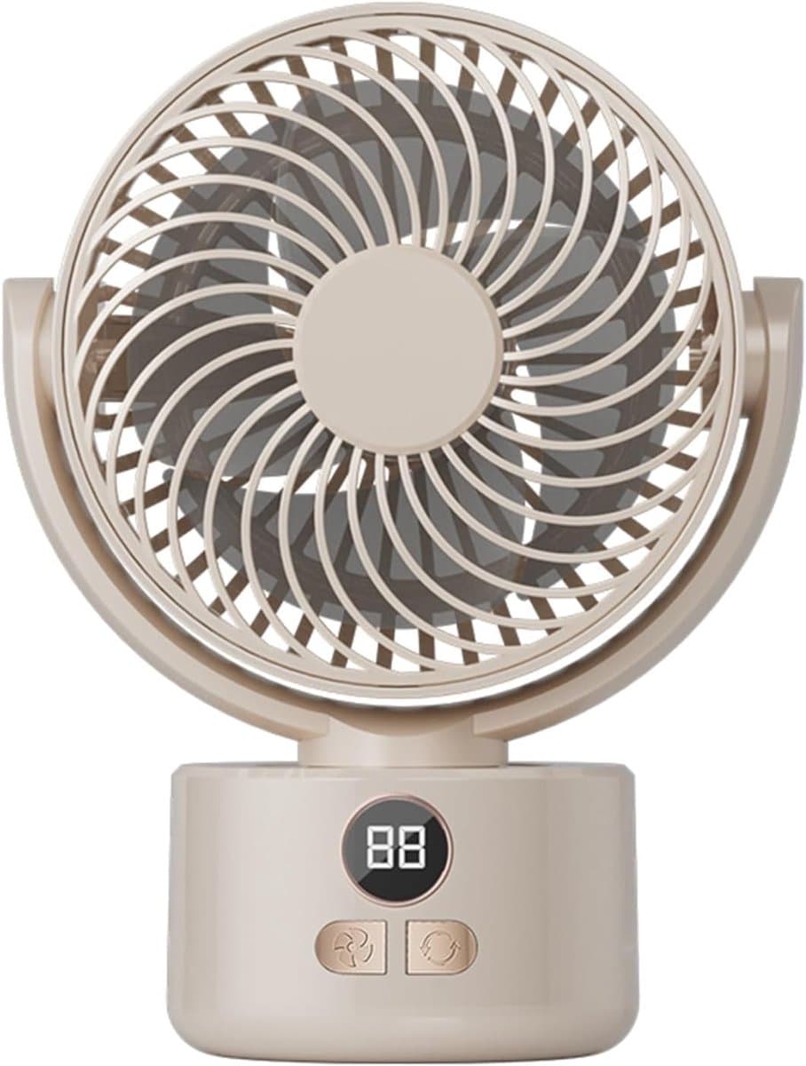 USB Bureauventilator - 3 snelheden - 3600mAh accu - Stille bionische verenbladen - 140° kantelbaar en automatisch schommelend - Draagbaar voor thuis, kantoor en kamperen - Beige — afbeelding 1