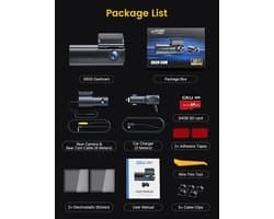 SnelShoppen - GKU 4K Dashcam Voor en Achter met WiFi, 64GB SD-Kaart, Dual Auto Camera met Parking Monitor, Nachtzicht, WDR, 170° Brede Hoek, G-Sensor,
