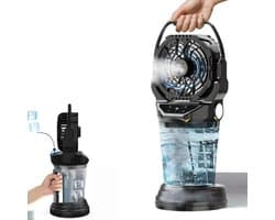 Velmio MistFan Pro - Vernevelaar - Mistventilator - Draagbare Ventilator - Water reservoir 2 L - Camping Ventilator - Multifunctioneel met Ledverlichting - Zwart