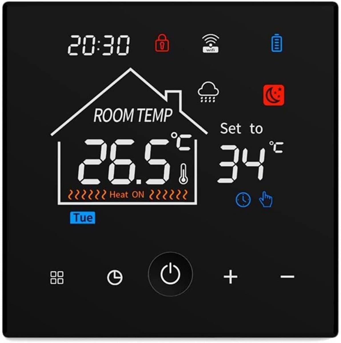 Slimme Thermostaat - Wifi Thermostaat Vloerverwarming - Comfort Verhogend - App Afstandsbediening - 86 x 86 mm - Zwart — afbeelding 1