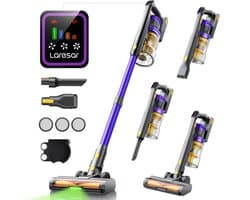 Draadloze Steelstofzuiger - Handstofzuiger - 550 Watt - 55000 Pa Zuigkracht - 60 Minuten Looptijd - Afneembare Li-ion Accu - 7-Traps HEPA Filter 99,98% - Groene LED Vloerborstel - Aromatherapie Functie - Anti-klit Borstel - 3 Modi