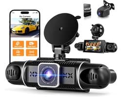 SnelShoppen - Draadloze Dashcam 2K + 1080p Panorama-opname met 360° Parkeerbewaking, Nachtzicht, Wifi 5GHz, 64GB Kaart - Ultragroothoeklens voor Volle