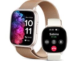 Avalue Smartwatch Dames & Heren - AMOLED Full Touchscreen - Bluetooth Bellen - Hartslag & Bloedzuurstof - Slaaptracker - - Meerdere Sportmodi - Geschikt voor Android en iOS - Rose Gold en Wit