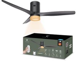 Varin® Smart Plafondventilator met verlichting - Ø 132cm - Zwart - LED CCT 18W - Super stil 20dB - 6 snelheden - Woonkamer - Slaapkamer - Tuya WiFi - App & Afstandsbediening