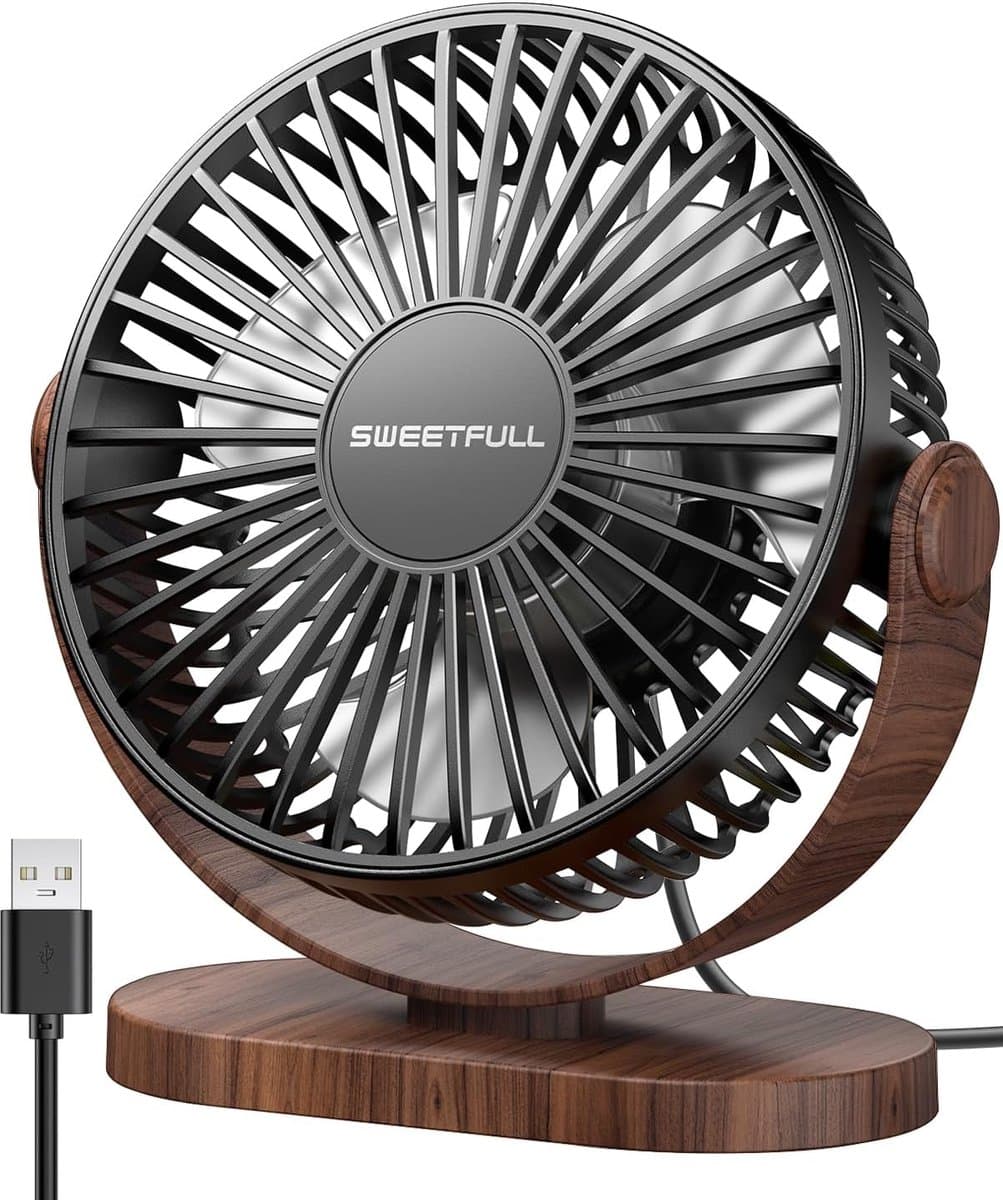 Tafelventilator Stil Bureauventilator 3 Snelheden Verstelbare Kantelhoek Compact USB Aangedreven Zwart — afbeelding 1