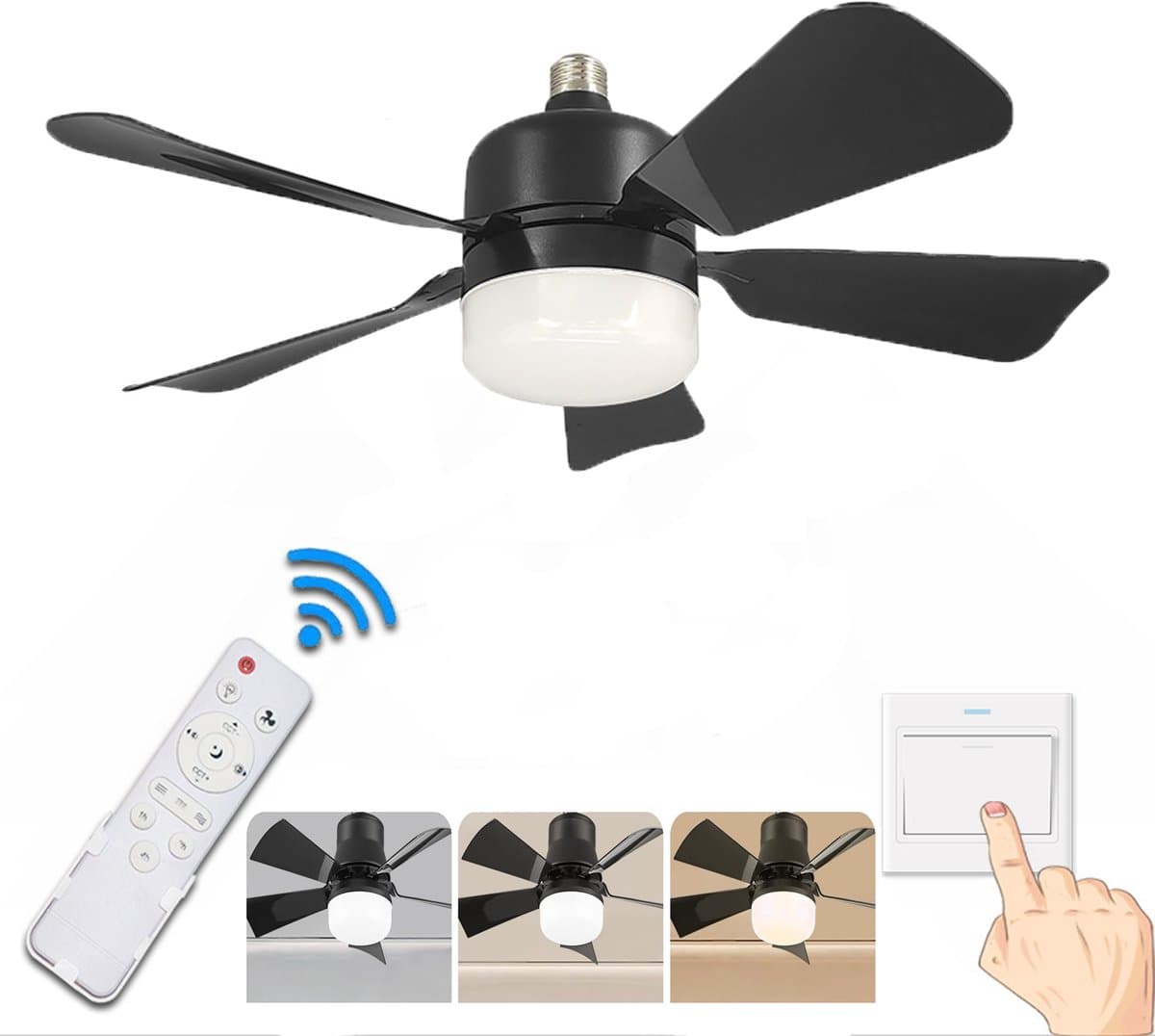 KZQ Plafondventilator - Zwart Mat - Incl 20W Lamp - Licht Apart Schakelbaar - Afstandsbediening - Dimbaar - Traploos Instelbare Lichtkleur - Nachtlampje - Geheugenfunctie - 3 Snelheden - Timer — afbeelding 1