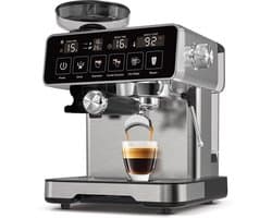 Bresco® Barista Touch Espressomachine – Pistonmachine met Koffiemolen – RVS Koffiemachine melkopschuimer – Bonenmaler – Brushed Stainless Steel