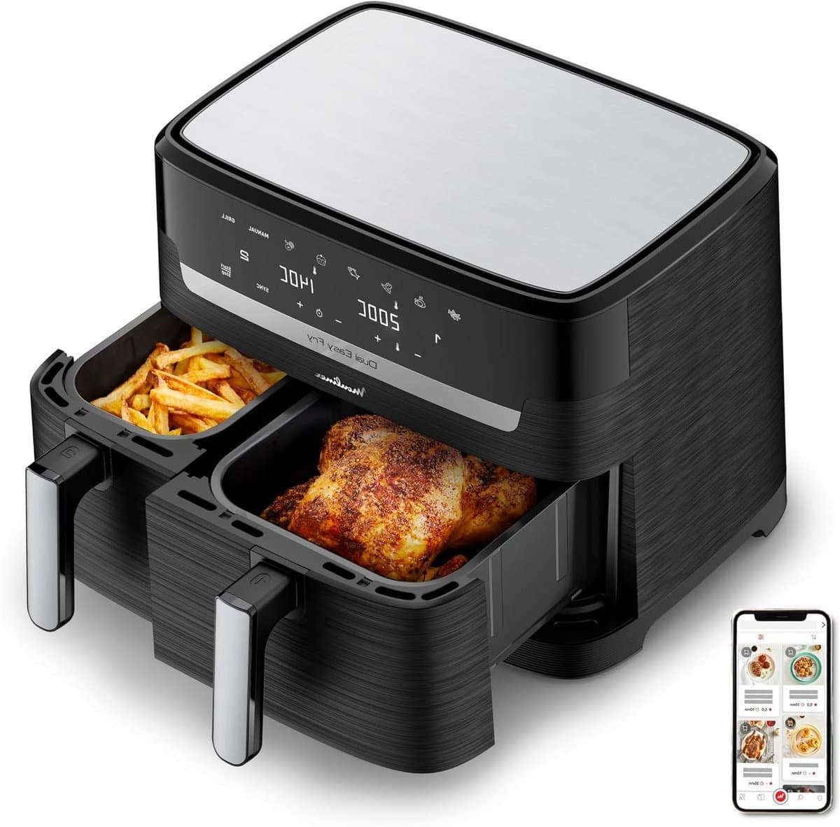 Heteluchtfriteuse - Airfryer met 2 lades - Complete maaltijden bereiden - XXL capaciteit 83L - Tot 8 personen - Zwart — afbeelding 1