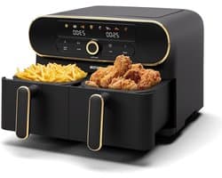 Heteluchtfriteuse - Dubbele mand - Gezond Koken - Twee aparte zones - 11 Liter - Zwart Goud