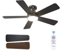 Plafondventilator 5 blad Ø105cm zwart - stille ventilator – top kwaliteit - energie zuinig – met remote - ventilator - 6 snelheden – beste alternatief voor airco - zomer en winter stand – zwarte ventilator