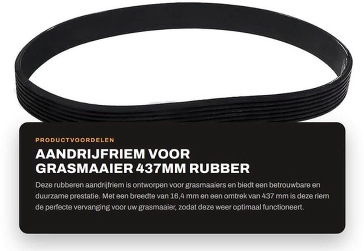 Aandrijfriem Rubber 16,4mm Breedte - Gesloten Lus - 437mm Omtrek - Compatibel met Spear & Jackson S1334ER - Slijtvast - Duurzaam - Grasmaaier Riem — afbeelding 1