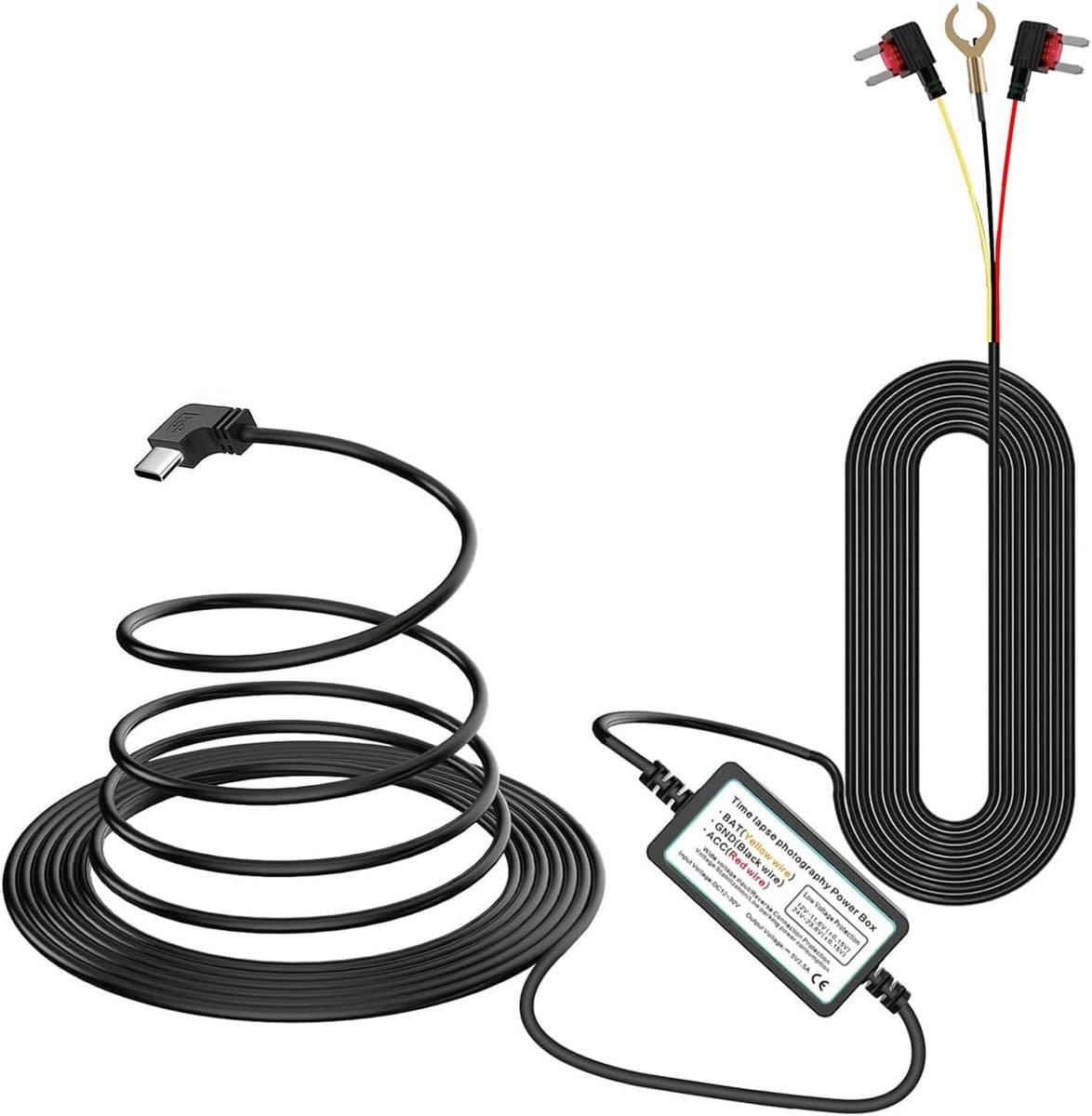 SnelShoppen - Type C Dash Cam Hardwire Kit - 24/7 Parkeerbewaking - 5V/2.5A Auto Dash Camera Oplader - 320cm Laagspanning Beschermingskabel - Hoog Com — afbeelding 1