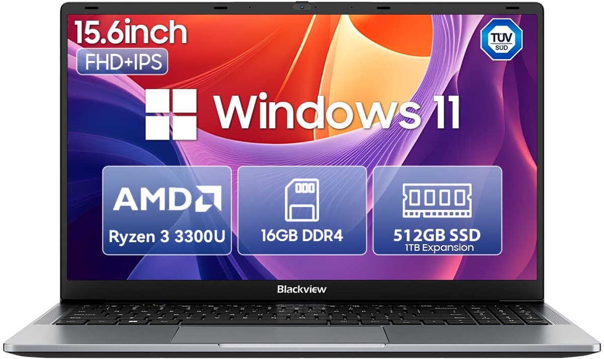 Blackview AceBook 6 - Laptop - 15,6 inch Full HD - 16GB DDR4 RAM - 512GB SSD - AMD Ryzen 3 3300U - Windows 11 Notebook - UHD Graphics - Grijs — afbeelding 1