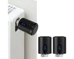 WiFi Radiatorthermostaat met App-bediening en 7 Ventieladapters – Zwart – 2-pack