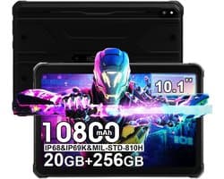 SnelShoppen - Rugged Outdoor Tablet 10.1 Inch, 20GB + 256GB/1TB, IP68/IP69K Waterdicht, Android 14, 10800mAh Batterij, Dual SIM/4G LTE/5G