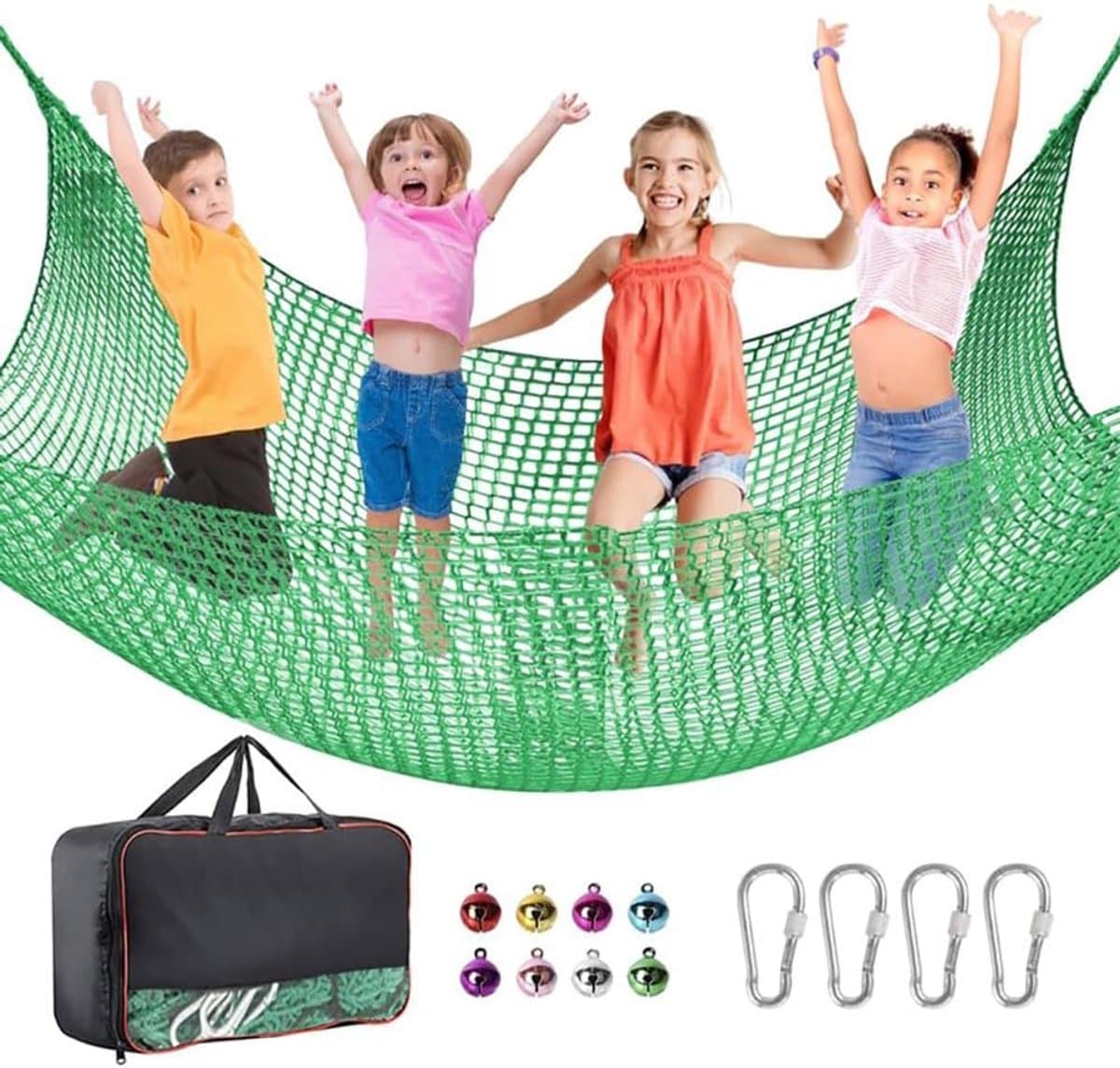 valbeschermingsnet, klimnet voor kinderen buiten, 4 mm dik touw, gaten van 4 cm, voor buiten valbeschermingsnet, speelplaats, buiten en binnen (groen, 2 x 3) — afbeelding 1