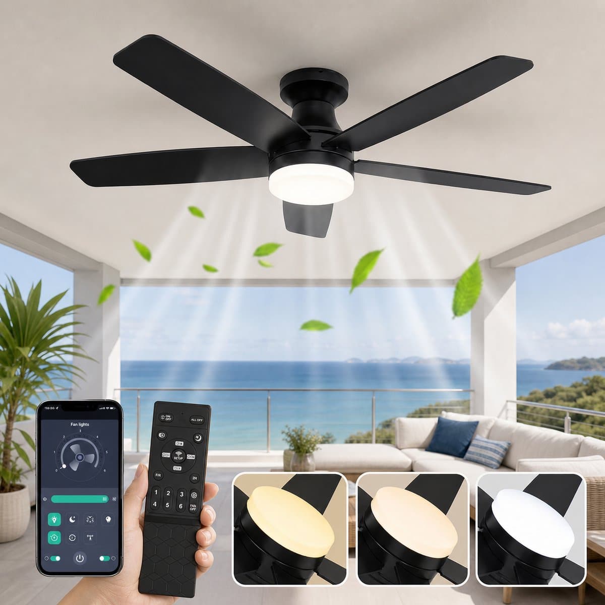 MUPOO Modern Plafondventilator met Lamp Walnoot Omkeerbare bladen 106 cm-Afstandsbediening & App Bediening-Stille DC Motor-Dimbare LED &6 Snelheden-Zomer &Winterstand-plafonniere met ventilator Voor Slaapkamer/Woonkamer-Multiplex bladen — afbeelding 1