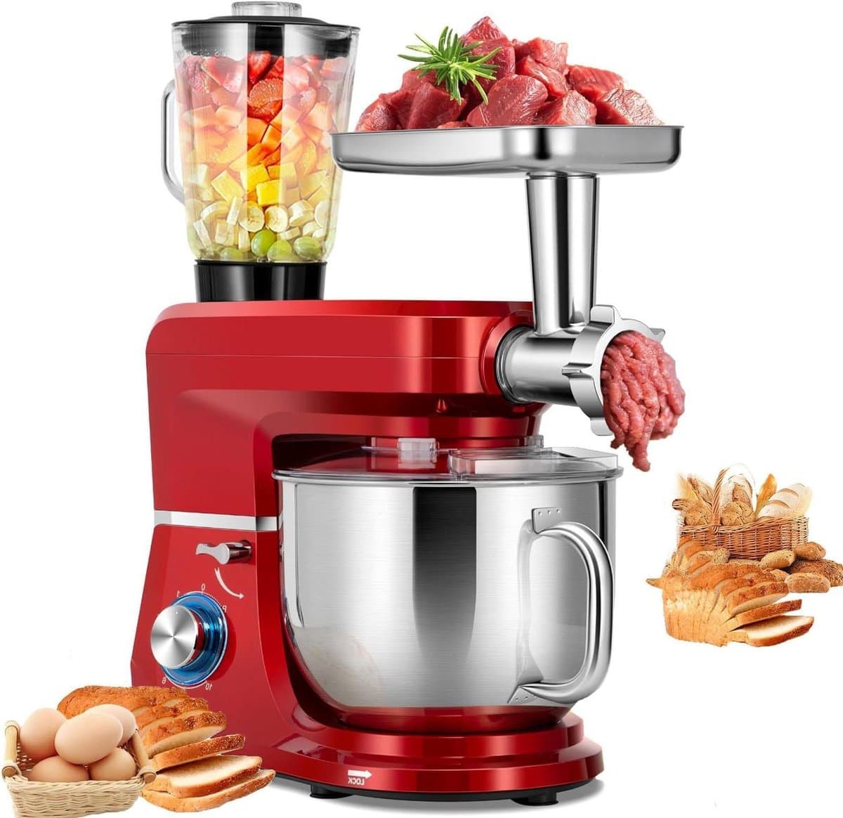 Keukenmachine - Mixer Blender - Thuis Koken - Kantelbare Kop - 7 Liter Kom - Rood — afbeelding 1
