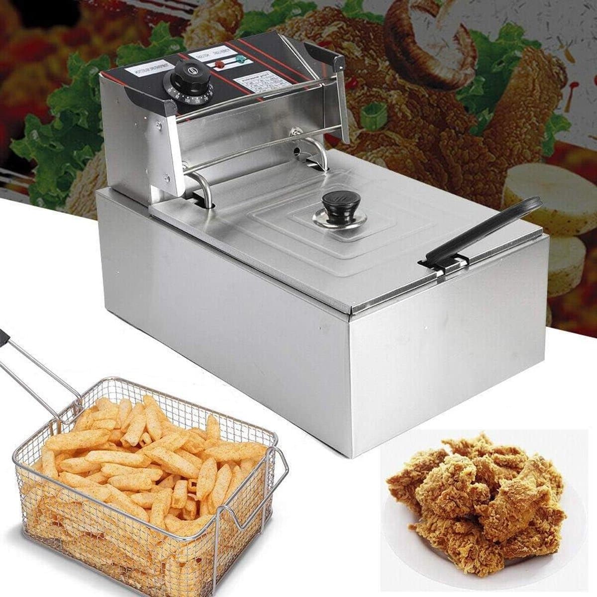 Elektrische Friteuse - Friteuse met Mand - Frietjes en Snacks Maken - Roestvrij Staal Constructie - 55 Liter - Zilverkleurig — afbeelding 1
