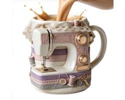 Koffiemok Keramiek - Thema mok - Creatief werk - Naaimachine design - 33 cl - Uniek