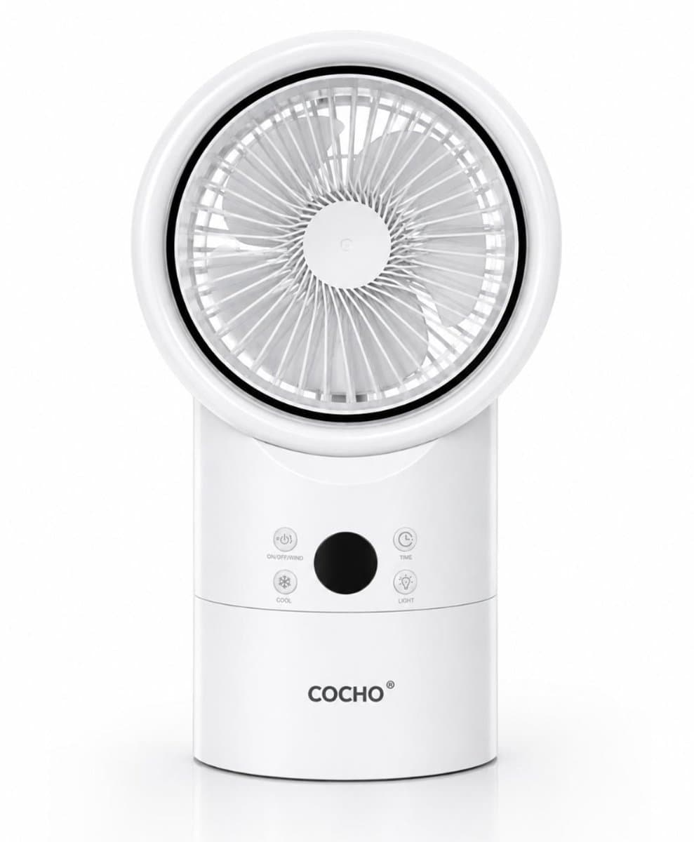 COCHO® Mini Aircooler 4-in-1 – Draagbare Luchtkoeler 420ML – LED 7 Kleuren – 3 Snelheden – Timer 2-4u – Ventilator & Luchtbevochtiger – Pro Mobiele Aircooler — afbeelding 1