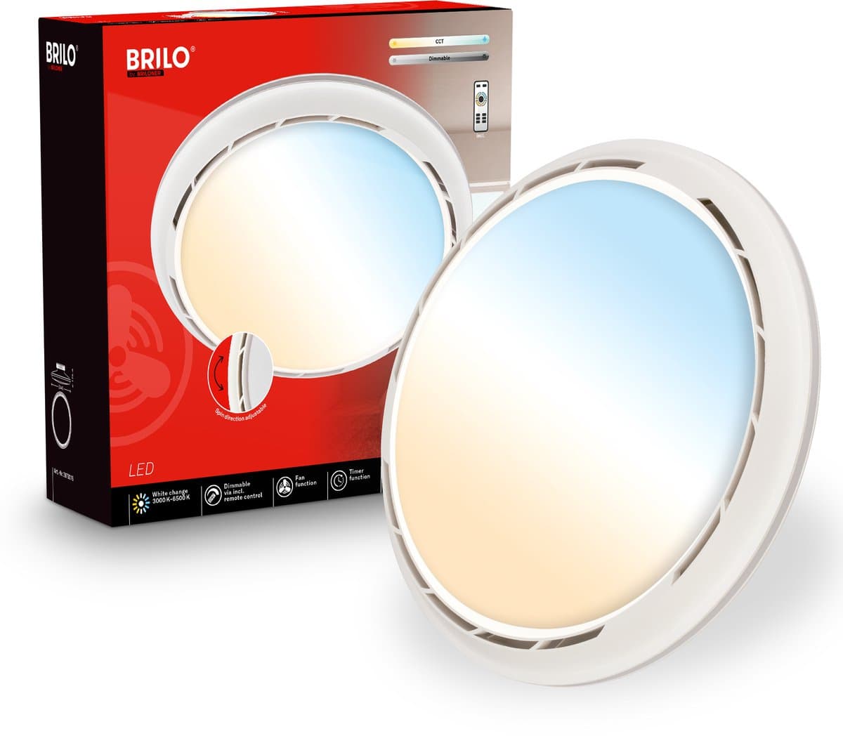 BRILONER Dison - Plafondventilator met lamp - LED plafondlamp met ventilator - dimbaar - CCT - ventilator lamp met afstandsbediening - 6 snelheden - Ø44cm - wit — afbeelding 1