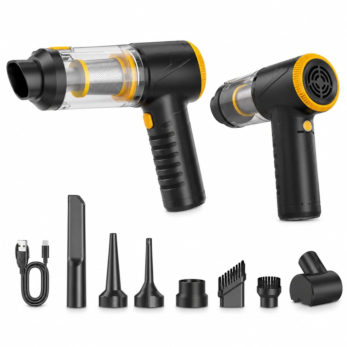 LT-145 - Draadloze Kruimeldief / Handstofzuiger - Voor Auto en Thuis - 70W - USB-C - Zwart/Geel — afbeelding 1
