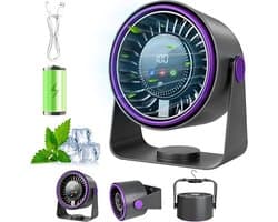 Stille tafelventilator, USB-miniventilator, 3-in-1 draagbare ventilator, 5000mAh-batterij, 5 instelbare windsnelheden, 360° draaibaar, geschikt voor thuis, kantoor, kamperen en buitenactiviteiten.