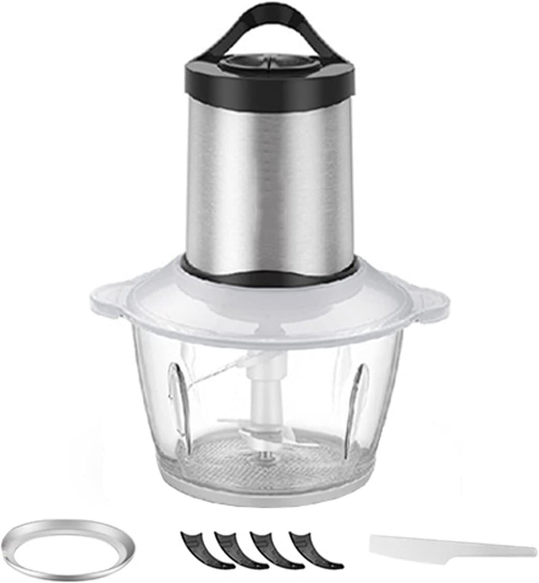 Keuken gehaktmolen - Vleesmixer keukenmachine - Snel ingrediënten malen - Glazen kom met antislip - 2 Liter capaciteit - Zwart — afbeelding 1