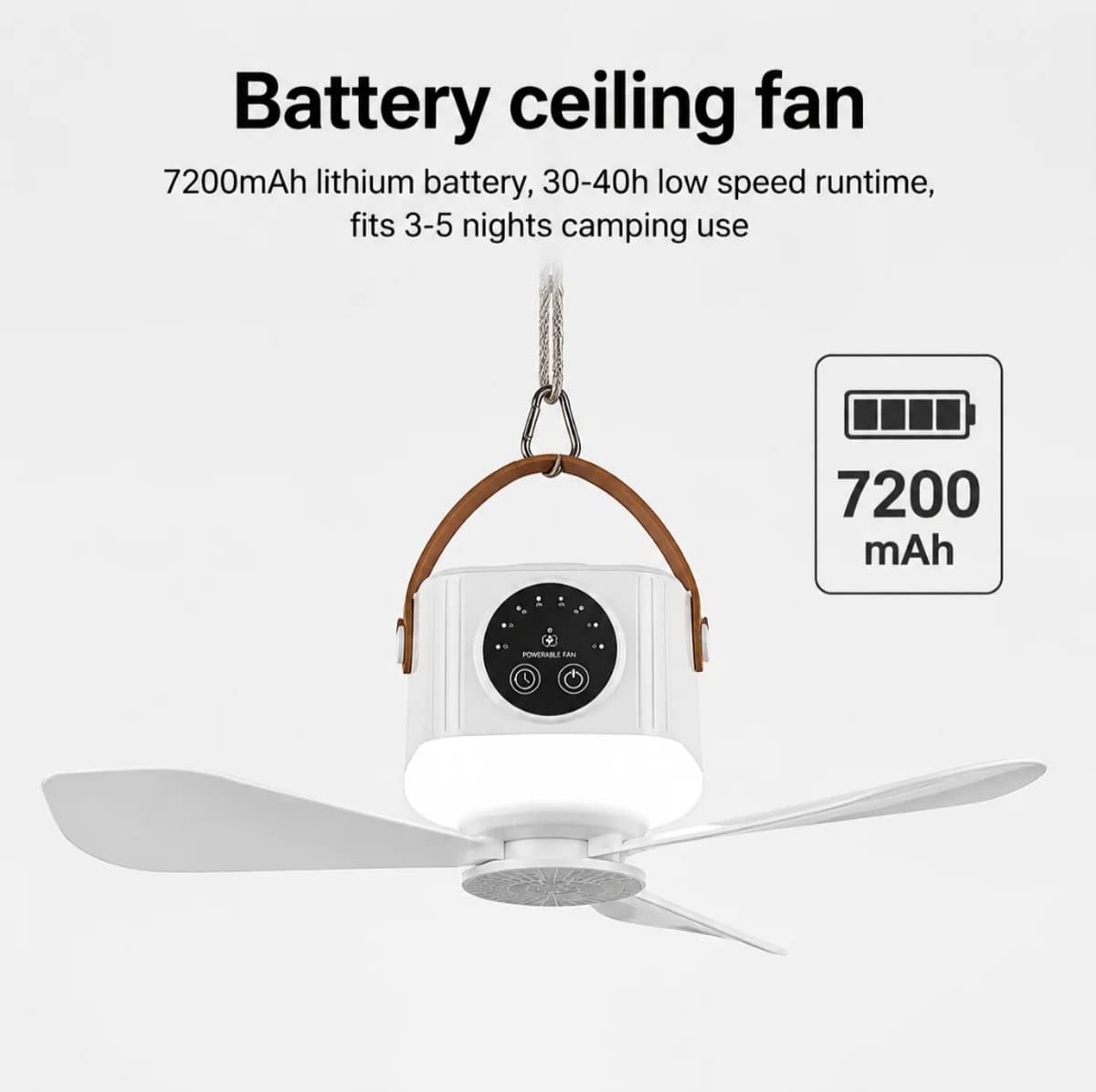 Ventilator Overal Bruikbaar - Timer - USB oplaadbaar 3 Licht en 3 Wind Sterkte - Ophanghaak - Afstandsbediening — afbeelding 1