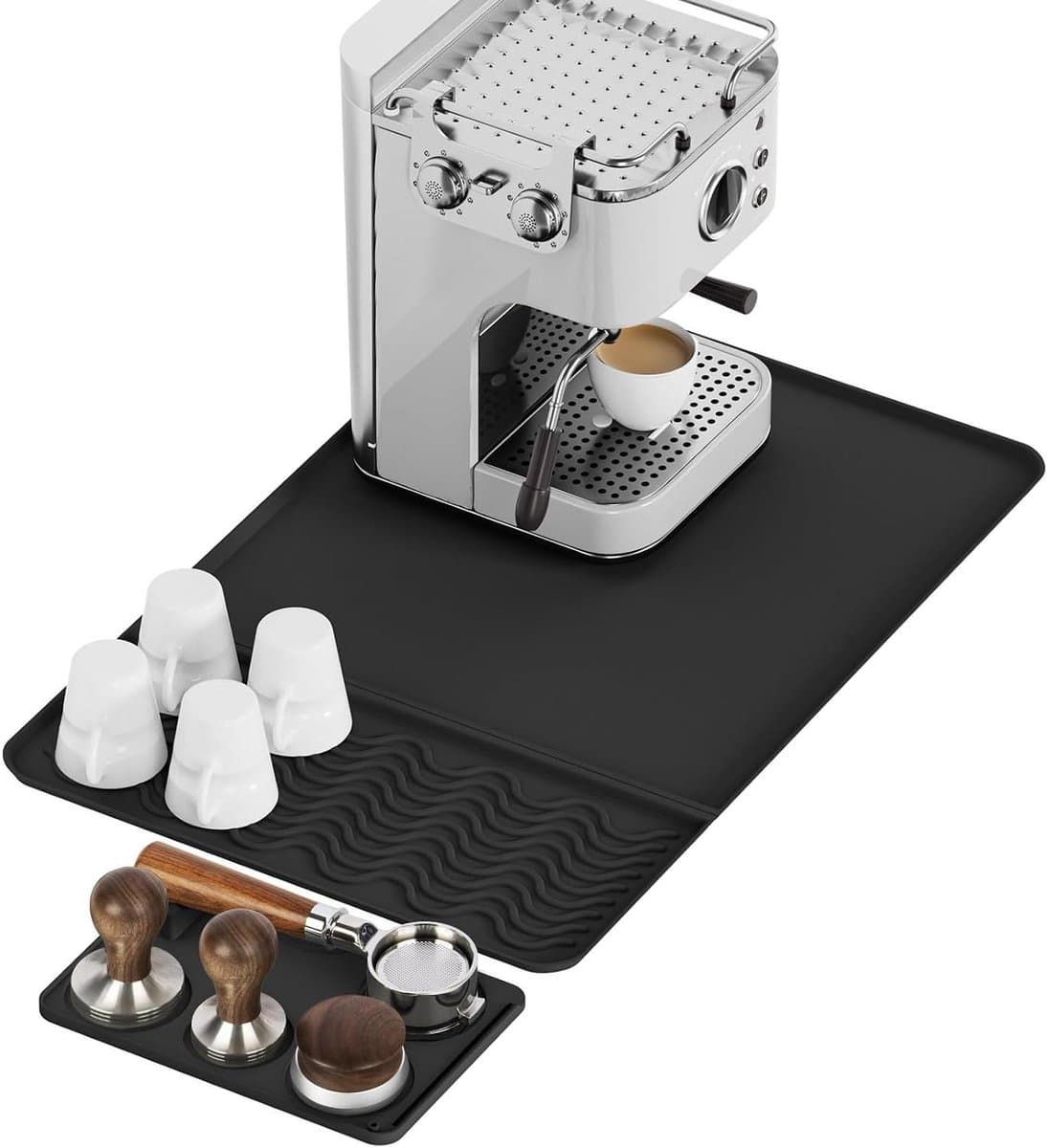 Koffiemat met Tampmat - Espressomat Barista Mat - Werkblad Beschermen - Afneembaar 2-in-1 Ontwerp - 60x40 cm - Zwart — afbeelding 1