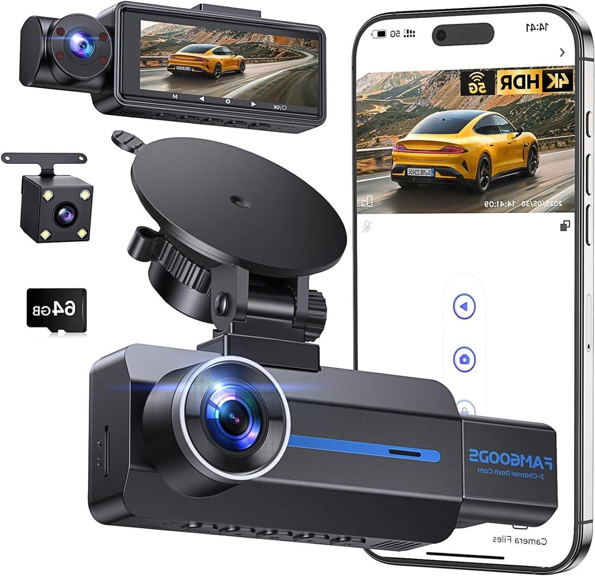 Dashcam Auto - Autocamera Rijcamera - Veilig Rijden - 3 Kanaals Opname - 316 inch Scherm - Zwart — afbeelding 1