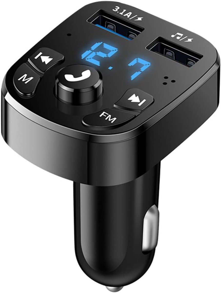 Bluetooth FM Transmitter Auto - Bluetooth Transmitter - Car Kit met Handsfree Bellen - 3.1A Dual USB Snellaader Autolader - MP3 Speler via U-Disk & CVC Ruisonderdrukking - met LED Voltmeter - voor 12V-24V Auto & Vrachtwagen - Zwart — afbeelding 1