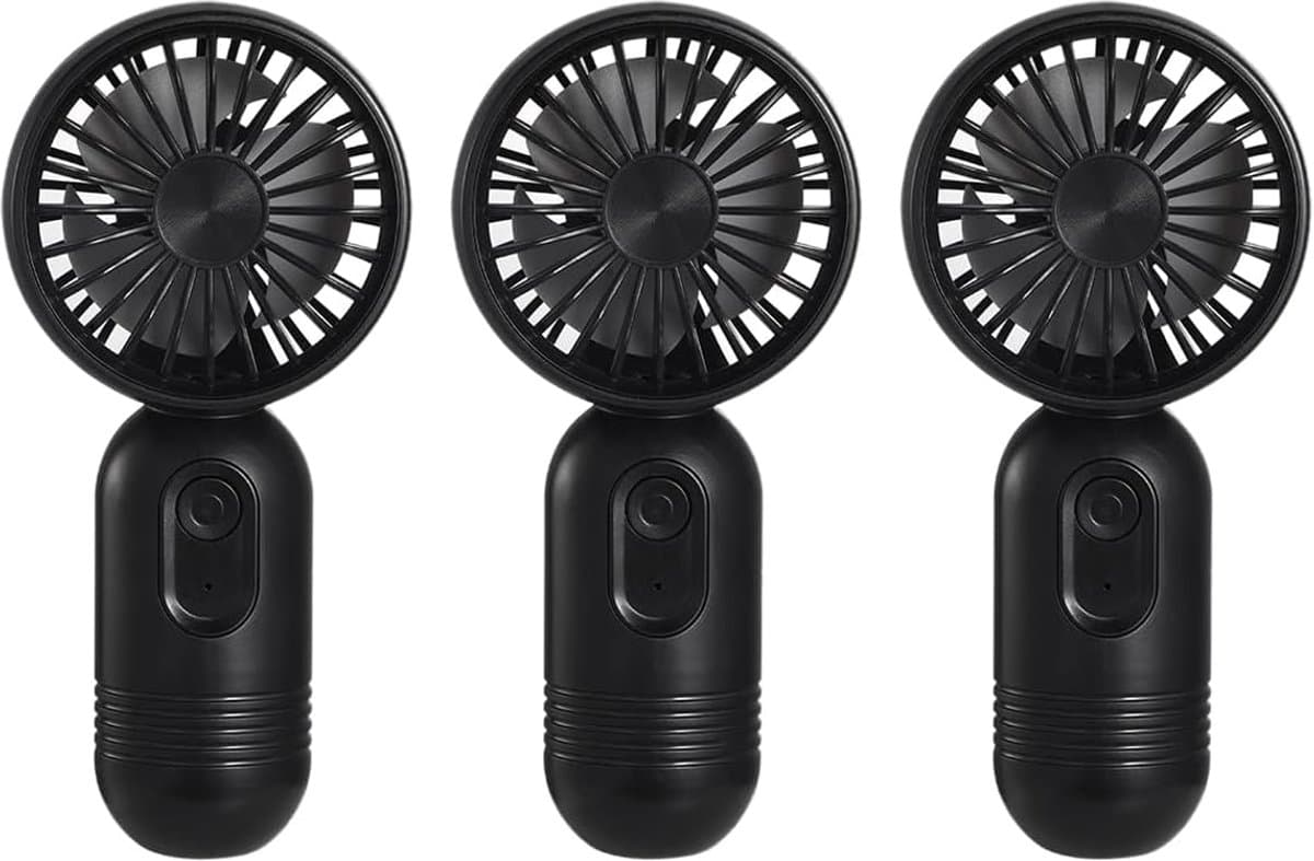 Driedelige set - Handventilator - Drie windsnelheden - Gemakkelijk vast te houden of in een tas te stoppen - Oplaadbaar via USB of batterij - Stille werking - Perfect voor reizen, kamperen of buitenactiviteiten - (Zwart) — afbeelding 1