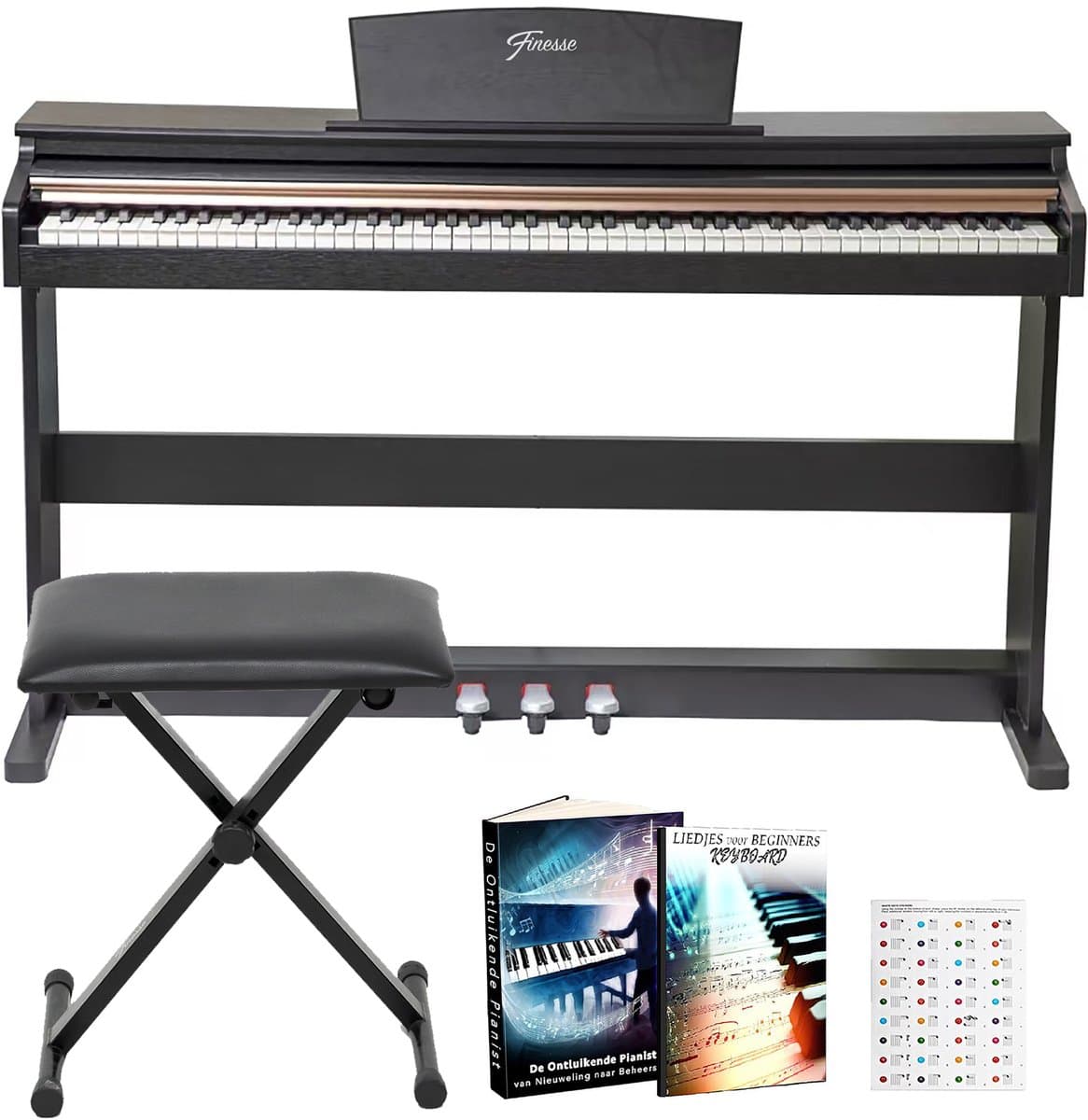 Finesse Digitale Piano - 88 Gewogen Toetsen - met Frame, Pedalen & Kruk - Keyboard Piano - Elektrische Piano - Volwassene & Kind — afbeelding 1